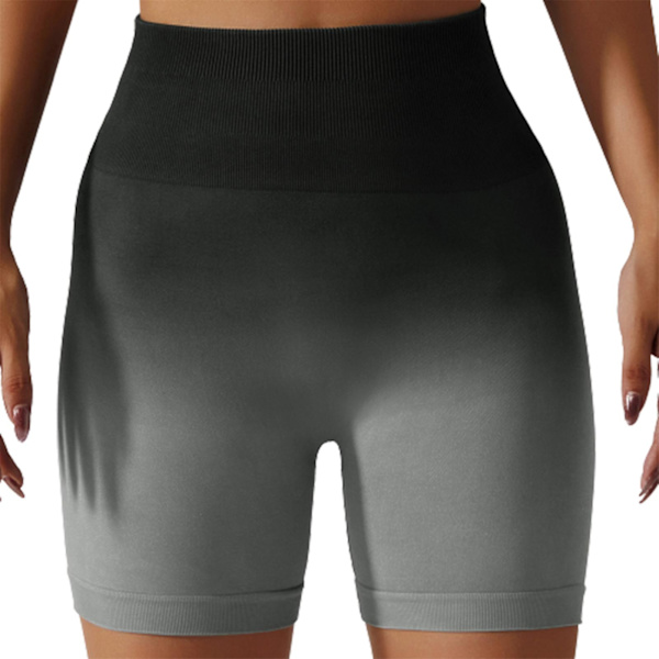Gradient Seamless Gym Byxa Butt Lift Slim Fit Shorts Black and Gray M