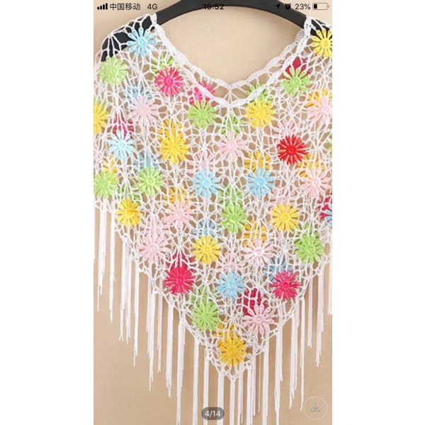 Handvirkad klänning tillbehör tofs strandsjal kappa triangel halsduk is sidentråd solskyddskläder White with color