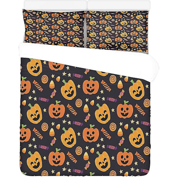 3 delar sängkläder set Halloween pumpor sötsaker cover med 2 örngott för hem sängkläder rum dekoration