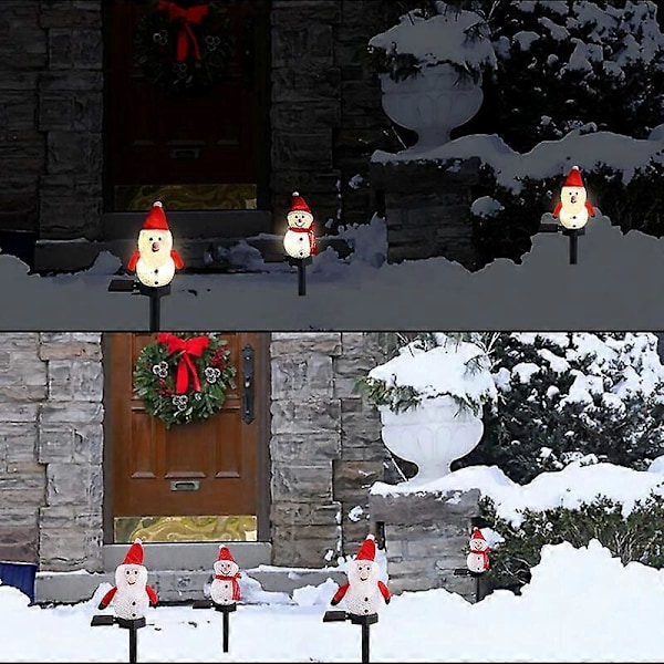Vinterkampanj, Utomhus Solcellsträdgårdslampa, 2 Stycken Dekorativa Solcellslampor Utomhus Jultomte och Snögubbe Solcellslampa Utomhus Solcellslampor fo