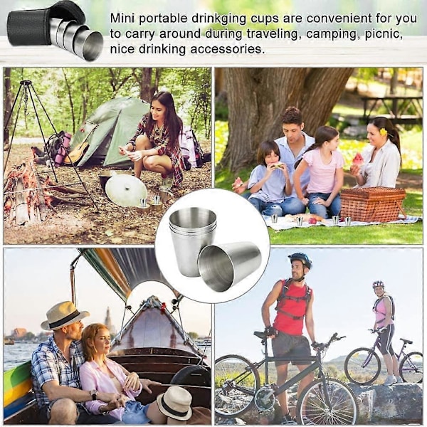 4-pack 30ml Rostfritt Stål Kopp Livsmedelsgodkänd Metall Resekopp Camping Vattenkopp Mugg Mini Portabel Shotglas Set