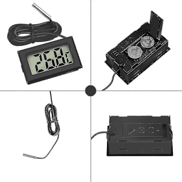 Mini Digital LCD Termometer Temperatur med Temperaturprobe Sensor Tester til Køleskabe Frysere Akvarium (4x Sort)-jie-jie
