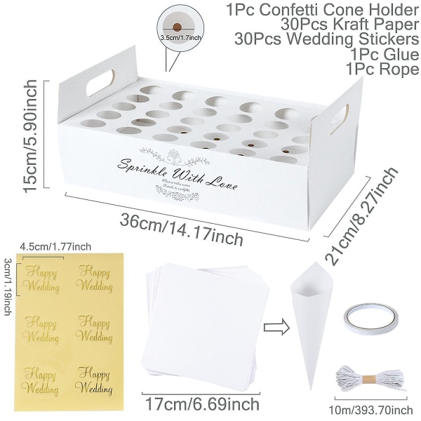 Bröllopskraftpappersbricka Konfettikon Stativ Boxbricka för bröllopsdekoration Blomkonfettikottar Rustik bröllopspappershållare hole tray set20