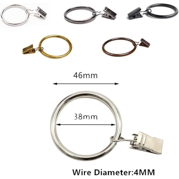 Sæt med 20 forsølvede metalgardinringe med clips. Indvendig diameter - 38 mm
