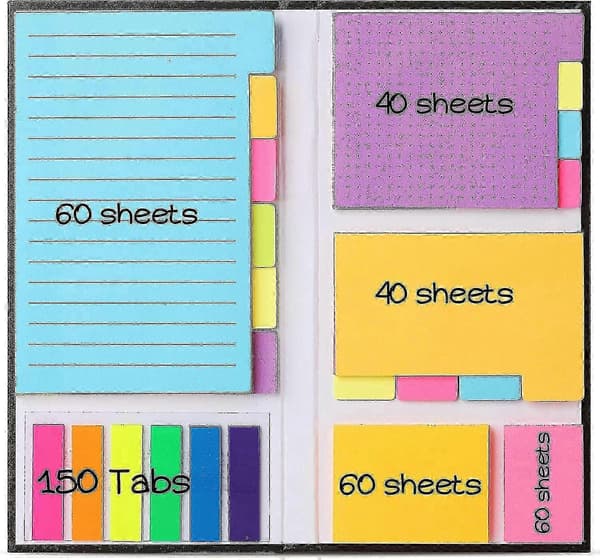 Post-it Sæt, Post-it Etiket, 410 Stykker, Separate Post-it Notes, Skoleartikler, Kontorartikler, Planner Post-it Notes, Post-it Note Inddelingsetiketter