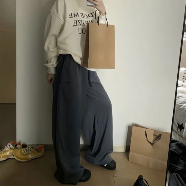 Deeptown Oversized Träningsbyxor Dam Höstgrå Harajuku Vintage Baggy Sportbyxor Y2k Koreansk Streetwear Jogging 90-tal Estetisk Gray S