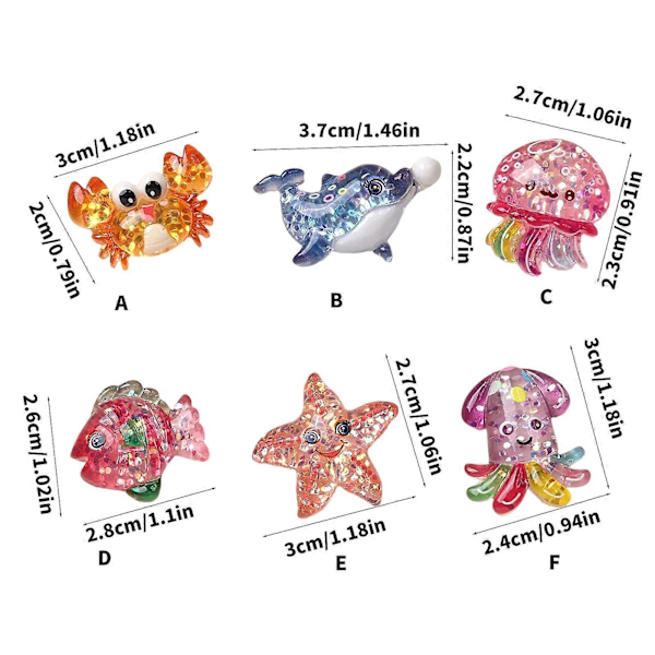 2/6 st Resin Marin Djur Miniatyr Utsmyckning för Scrapbooking Projekt Flatback Resin Havsdjur Figurer Ornament