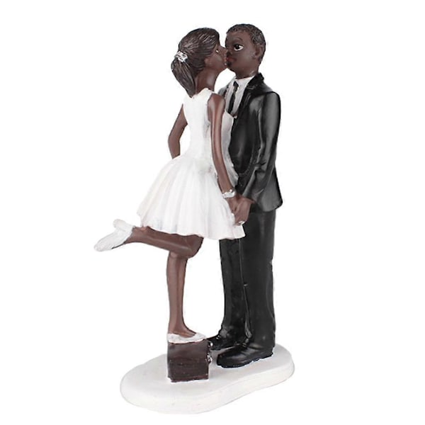 Bryllup Resin Brudgom Kysser Brud Svart Par Figur Kake Stativ Topp