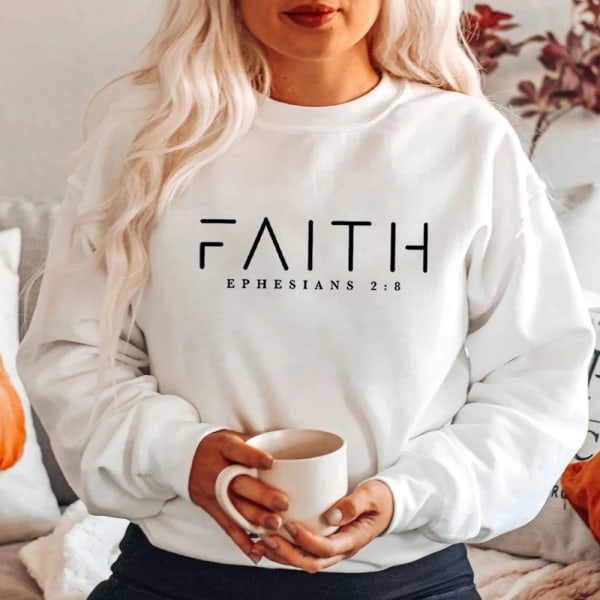 Trendig Faith Sweatshirt Bibelversskjorta Kristna kläder Dam Streetwear Tröja Huvtröja Estetiska kläder Khaki L