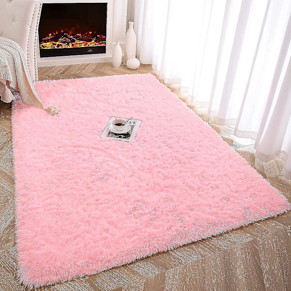 Tflycq Soft Fluffy Area Mattor Kompatibel med Sovrum Barnrum Plysch Shaggy Nursery Matta Furry Throw Mattor Kompatibel med Pojkar Flickor, College Sovsal Pink 2.6 * 5.2 Feet