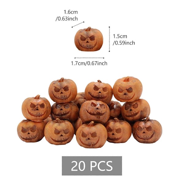 20 stk. Halloween Mini Gresskarfigur Miniatyr Smilende Ansikt Gresskarstatue Resin Gresskarskulptur Hjemmekontor Skrivebordsdekorasjon Festivalpynt