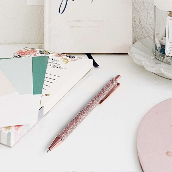 3 st Kulspetspennor, Glitter Roséguld Klick Kulspetspennor, Infällbar Metallpenna, Svart Bläck Medium Spets 1mm, Presenter och Kontorsmaterial