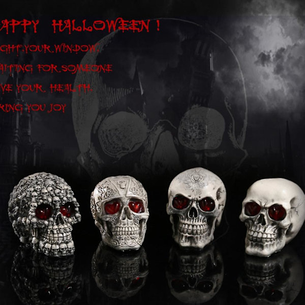 Halloween Skelet Hoved Statue med LED Lys Nyhed Resin Skelet Hoved Figur Hjemsøgt Hus Rekvisitter Bordplade Skrivebord Hjemmekontor Indretning