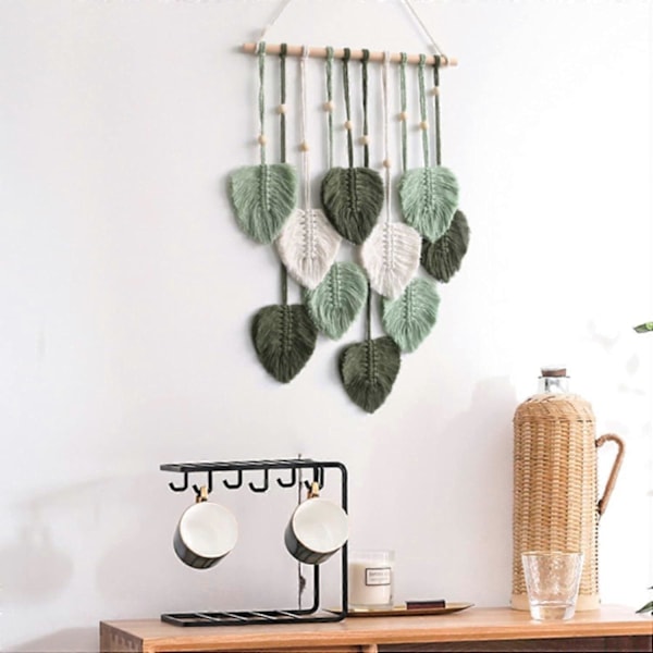 Makramé Väggbonad Handgjorda Hemdekorationer Boho Makramé Tapestry Vävda Väggbonader Löv Fjäder Väggdekoration