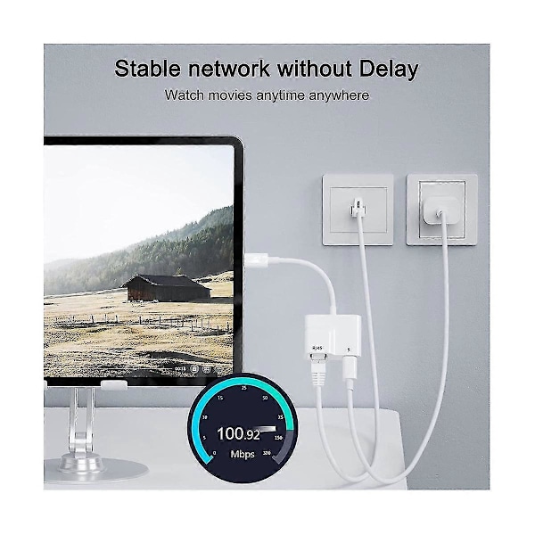 USB C - Ethernet -sovitin, USB Type C - RJ45 Gigabit Ethernet LAN -sovitin 60 W:n laturilla, yhteensopiva /P:n kanssa