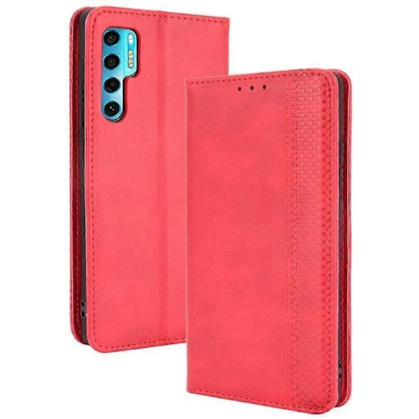 Telefonfodral för TCL 20 Pro 5G, med kortfack, stativ, TPU + PU-läder, Flipfodral för TCL 20 Pro 5G. (Röd)