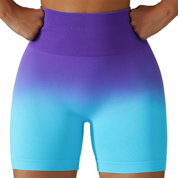 Gradient Seamless Gym Byxa Butt Lift Slim Fit Shorts Purple Blue L