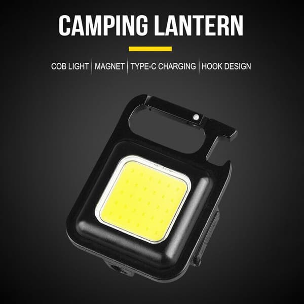 Mini bærbar nøkkelringlampe, multifunksjonell COB campinglykt, magnetisk sugekoppkrok, flaskeåpner, hurtiglading