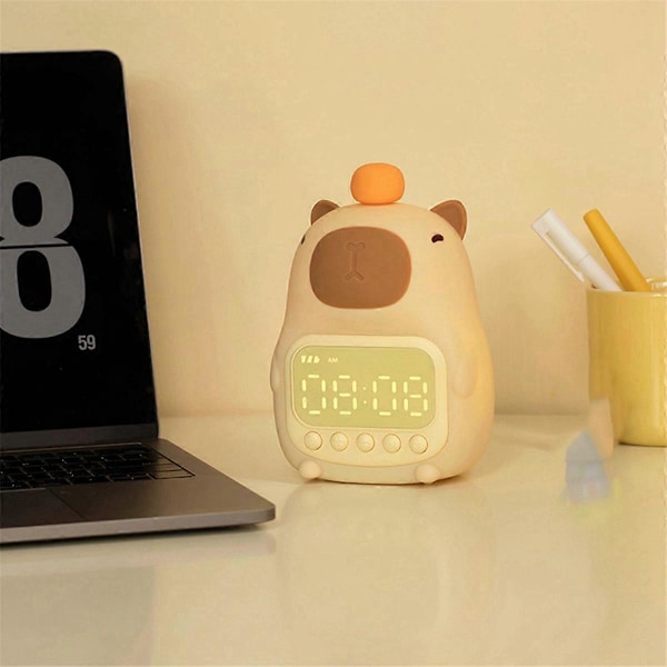 Nattbord LED Snooze-klokke med Capybara-tema, Oppladbar Nattlampe, Berøringskontroll - den perfekte gaven for S