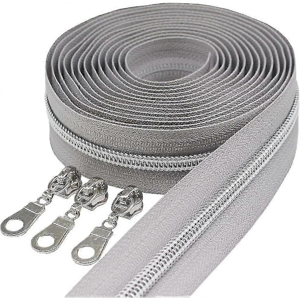 Silver Metallic Nylon Dragkedjor På Metervara Bulk Dragkedjerulle 10 Meter Med 25st Dragskor För DIY Sömnad Hantverksväskor (grå)-jie