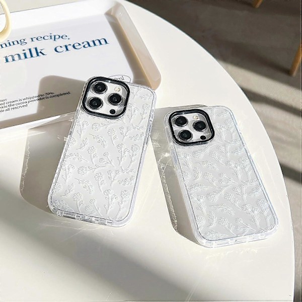1 STK Designet til iPhone 16 Pro Max Cover, Søde Gennemsigtige Silikone Hvide Blomster, til Kvinder Piger, Anti-Slip og Anti-Ridse Telefon Cover, (Kompatibel med iPh