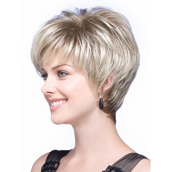 Kvinnor Korta Peruker Pixie Cut Peruker Layered Syntethår ​​Fluffig Daglig Peruk