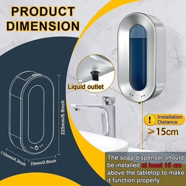700 ml Automatisk Sæbedispenser med Sensor, Berøringsfri Vægmonteret Sæbedispenser, Desinfektionsmiddeldispenser