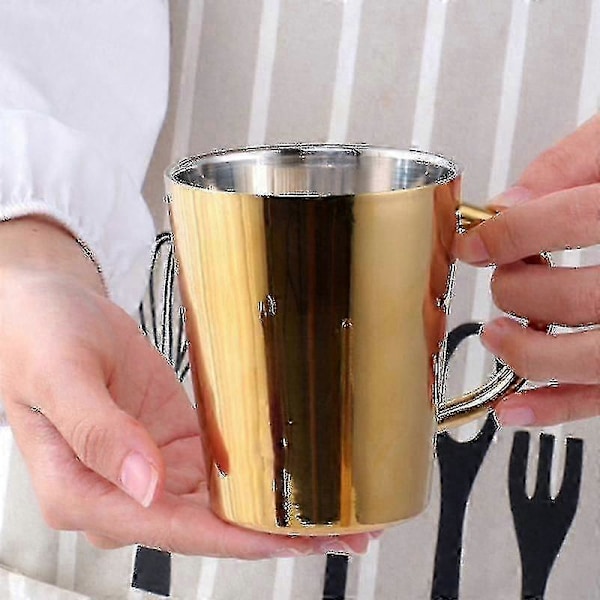 300ml Rostfritt Stål Kaffekopp med Bärhandtag - Guld