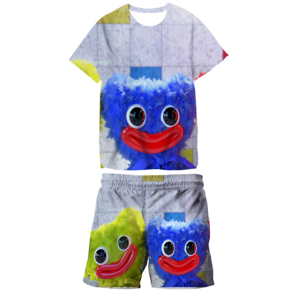 2-delad Poppy playtime kläder T-shirt shorts barn kostym grey white 150cm
