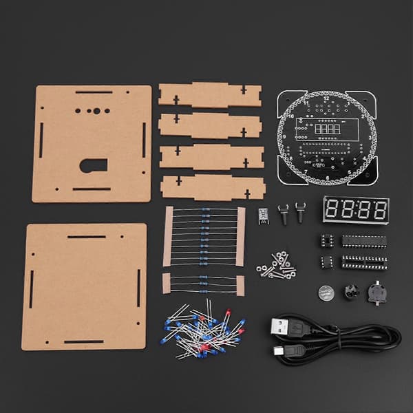 DIY Lysstyring Rotation LED Elektronisk Temperatur Ur Kit Sæt M/Etui & USB Kabel Grøn