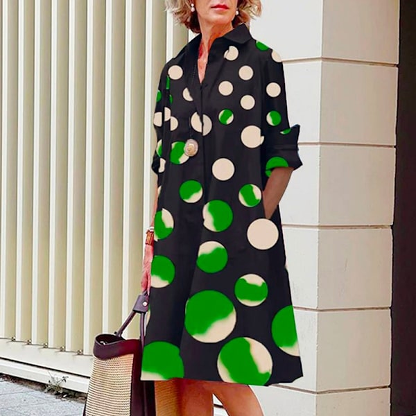 Sommar Populär Enfärgad Polka Dot Print Sexig Skjorta Sommarklänning Lös Pocket Dress A9SYDDG2306142 S