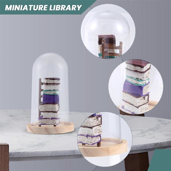 Miniature Biblioteksindretning Miniature Bogstige Ornamenter i Klar Beholder Dekorativ Model Statue