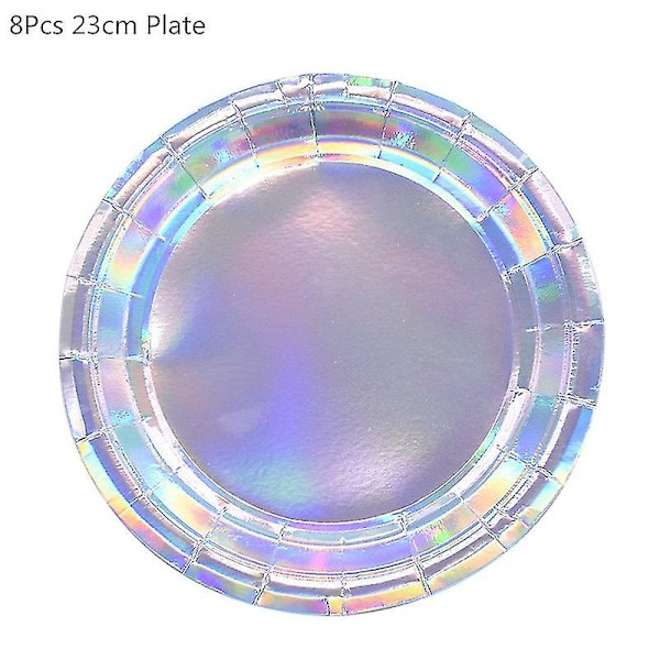 Laser engångsservis set Silver Festpappersmuggar Papperstallrikar Halmfest 8pcs 23cm plate