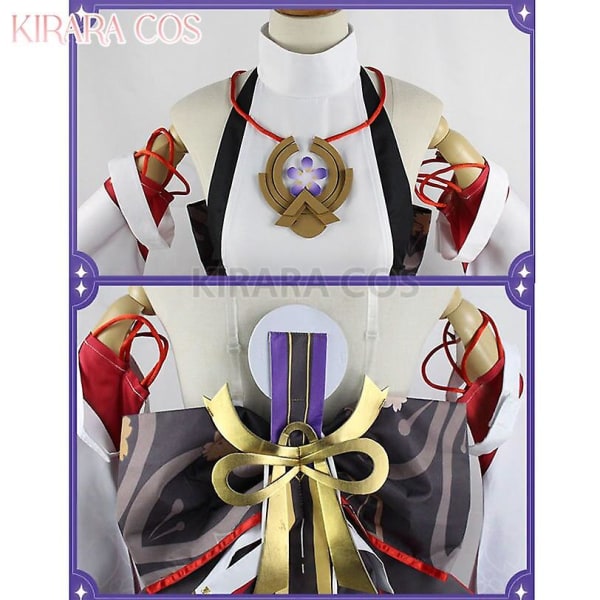 Genshin Impact Yae Miko Cosplay kostymklänning Miko Cosplay Peruk Rosa hårkläder Genshin kostymer XXL