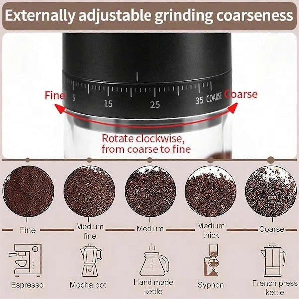 Oppladbar USB Elektrisk Kaffekvern - Bærbar 38 Gir Justerbar Mini Kaffemaskin, Ideell f