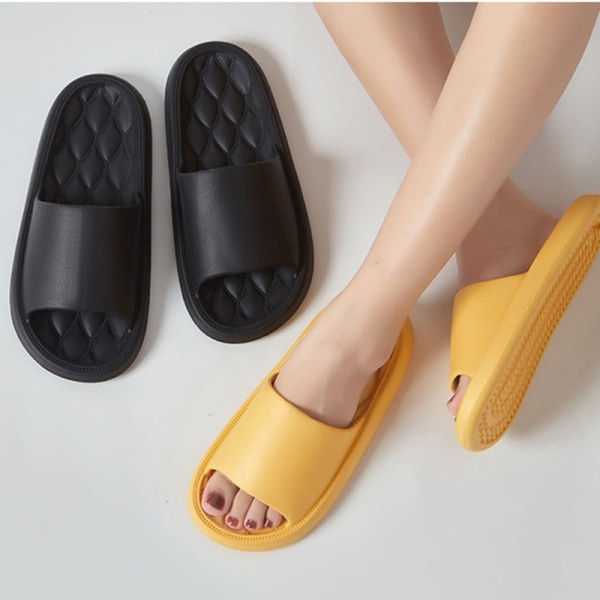 Hem Tofflor Sommar Kvinnor Män Tjock plattform Halkfri Tysta sandaler Mode Mjuksulor Par Flip-flops Dam utomhusskor Yellow-B 36-37(23-23.5cm)