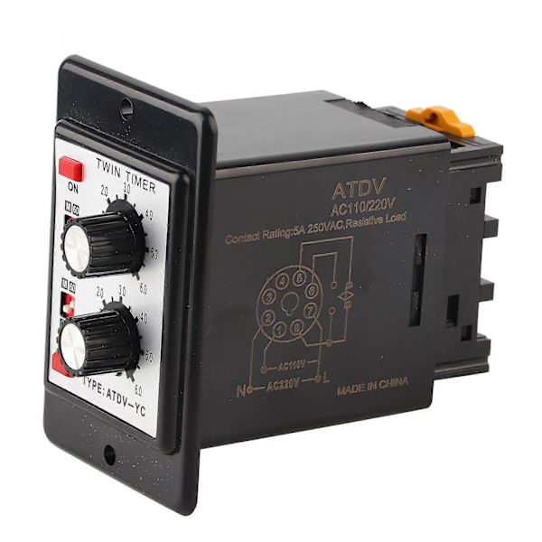 På Av Tvilling Timer Relé Bryter Kontroll Tidsbryter ATDV-YC 6S-60M (AC 110/220V)