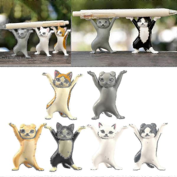 6 stk. Dansende Kat Figur Pen Holder Model Legetøj Sjov Kat Ornament Til Computer Studie Skrivebord Tw