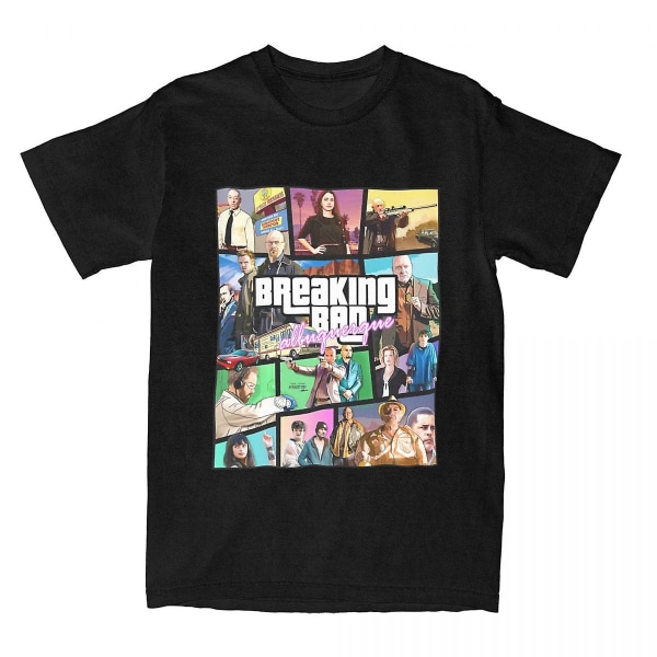 Novelty Breaking Bad Gta Collage T-shirt Herr Dam Rundhalsad 100 % bomull Kortärmade T-shirts 4xl 5xl Kläder Black L