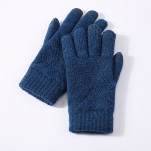 Kvinna Vinter Varmstickade Full Finger Handskar Herr Solid Woolen Touch Screen S-xl Style3