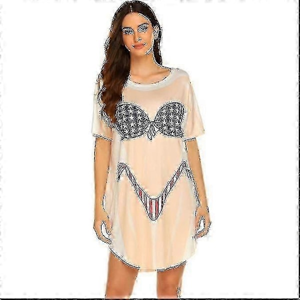 Bikinitröja för damer, kortärmad söt bikini-tryck, cover-up, baggy T-shirtklänning, rolig att bära