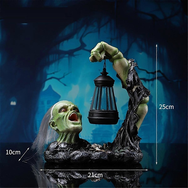 Halloween Dekorationer Utomhus, Grön Figurin med Soldriven Lykta Läskig Dekor för Hem Inomhus