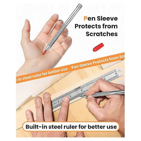 4-pack Tungstenkarbidrits med Magnet, Metallrits, med Extra 24 Ersättningsmarkeringstippar och Stållinjal
