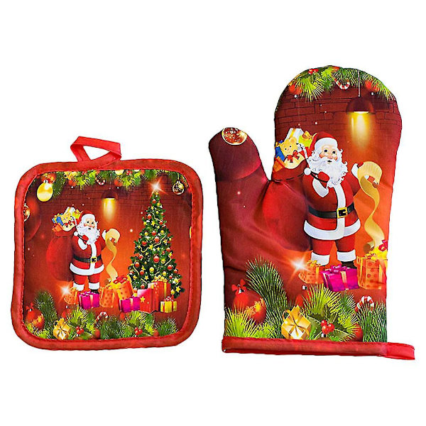 Ugnsvantar och grytlappar Värmebeständiga kökshandskar för mikrovågsugn för matlagning Christmas tree old man
