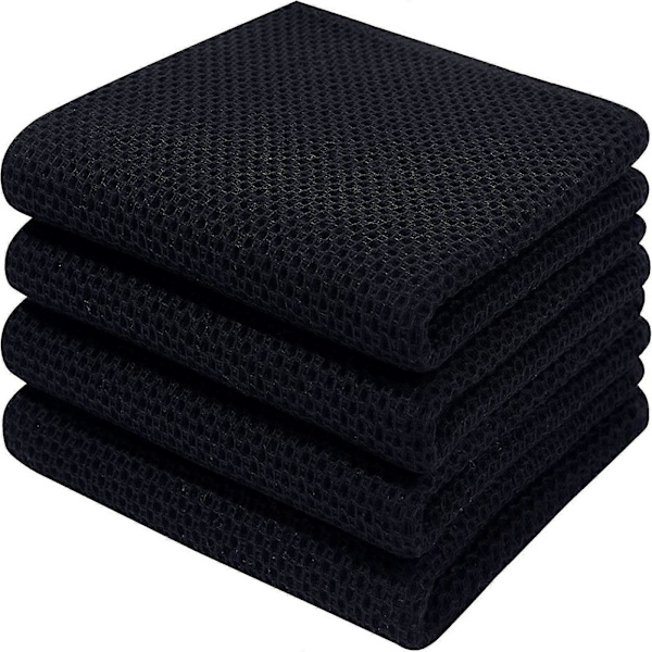 4-pack Premium 100% Bomull Frotté Köksdukar, Superabsorberande Disktrasor med Hängögla Black 34*73cm