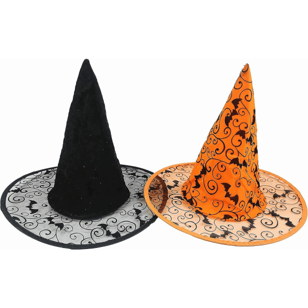 Häxor Hatt - Halloween. Förpackning om 2 (svart & orange)