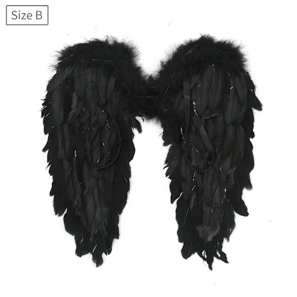 Änglavingar Vit Svarta fjädervingar Vuxna barn Födelsedagspresent Cosplayvingar Scenshow Halloween Julfest Kostym Size B Black