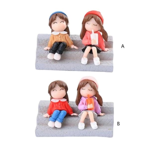 Miniatyr Flickfigur På Trappan Mini Staty Hantverkstillbehör