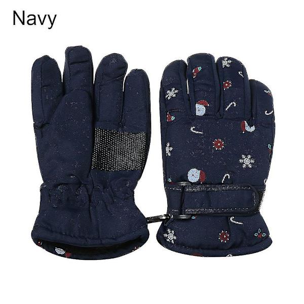 1 par Barn Skidhandskar Långärmade vantar Vinter Vindtät Vattentät Tjock Varm Halkfri Rådjur Kanin 7-14 år gammal Navy