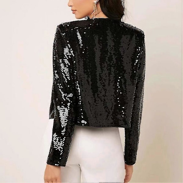 Damkappa Mode Dam Glittrig Kort Blazer Mjukt Fodrad Damjacka Dam Öppen Paljettjacka För Vardagsbruk